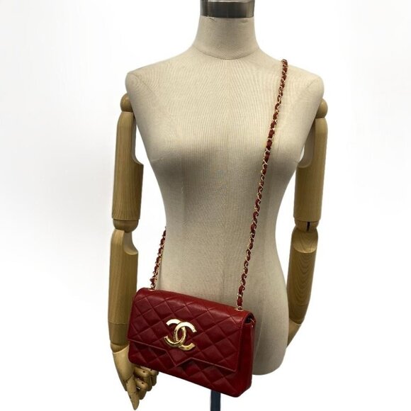 Authentic CHANEL 24K Vintage Classic Single Flap Bag Quilted Lambskin Chain Red - Picture 2 of 8